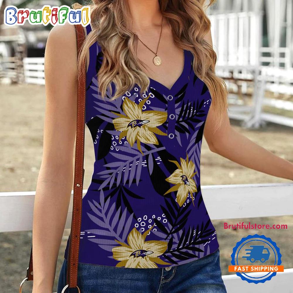 Baltimore Ravens Hibiscus Pattern Women’s V-Neck Ribbed Tank Top