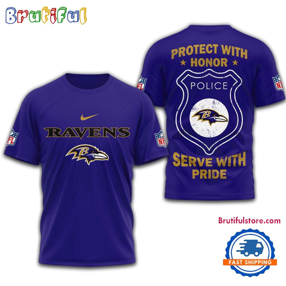 Baltimore Ravens Protech With Honor Police Serve With Pride 3D Shirt
