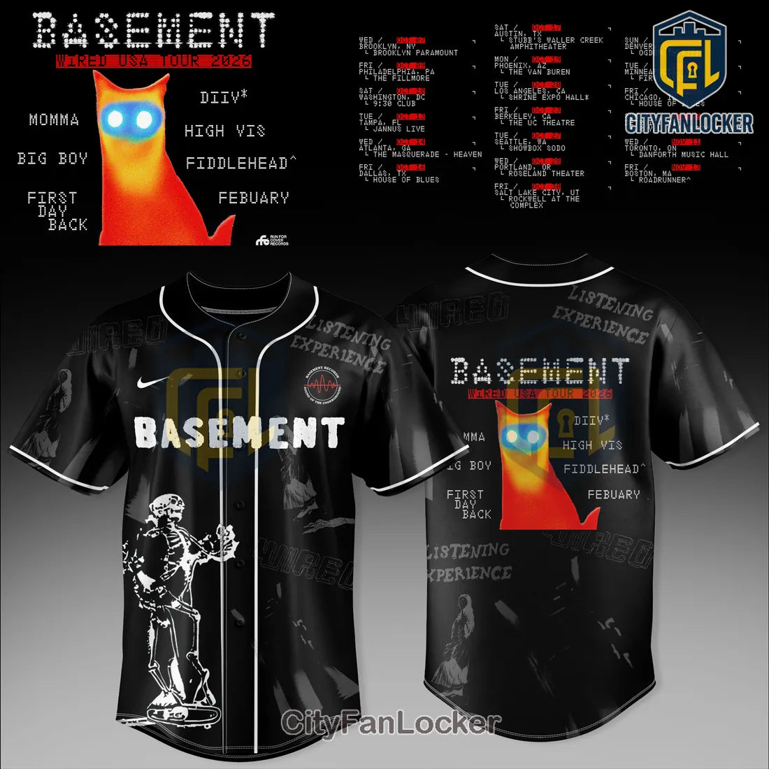 Basement WIRED USA Tour 2026 Limited Edition Band Baseball Jersey