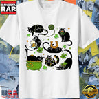 Black Cat Green Shamrock St T-Shirt