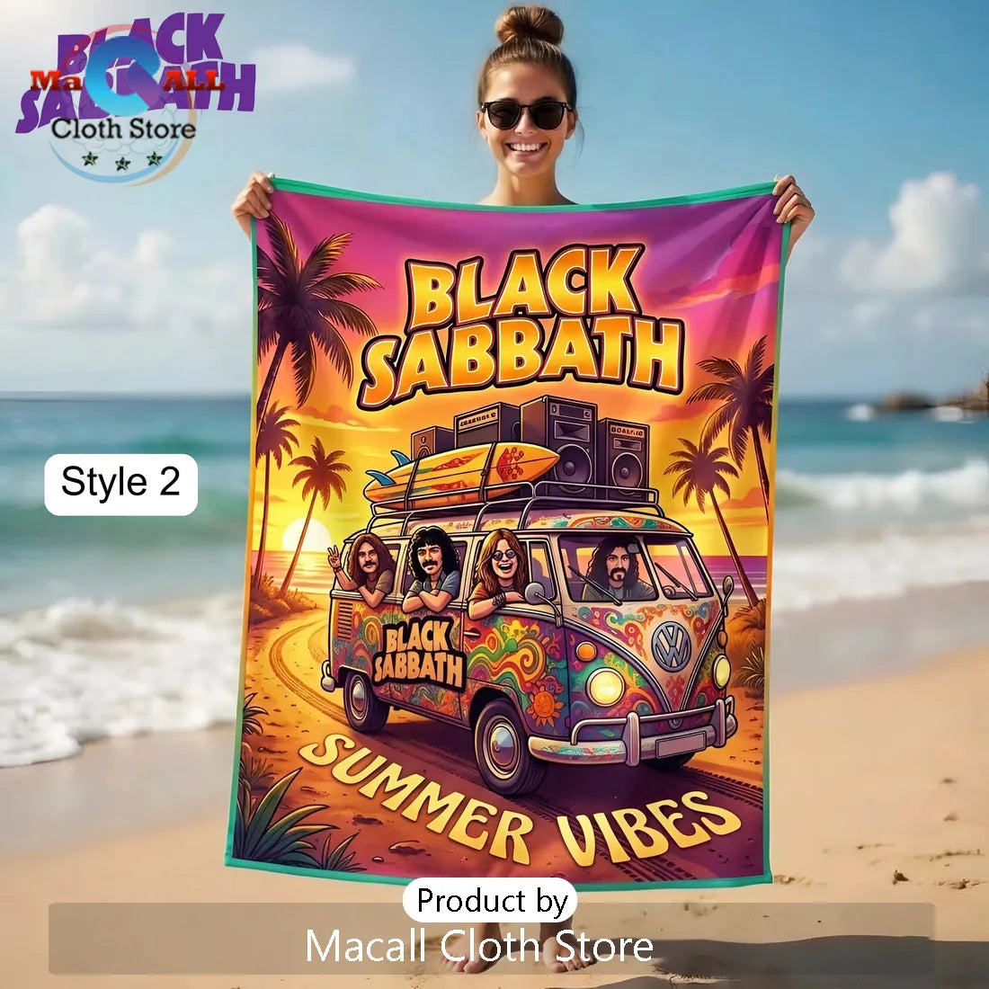 Black Sabbath Summer Vibes Surfing Cartoon Band Premium Beach Towel