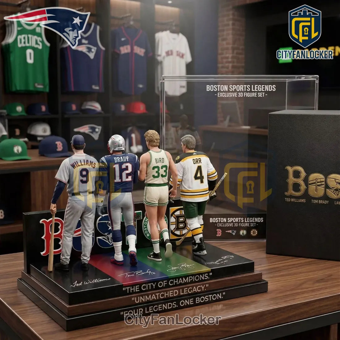 Boston Sports Legends Commemorative Signed Display 3D Figure Set