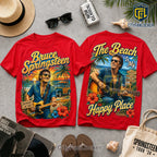 Bruce Springsteen The Beach Is My Happy Place Red T-Shirt