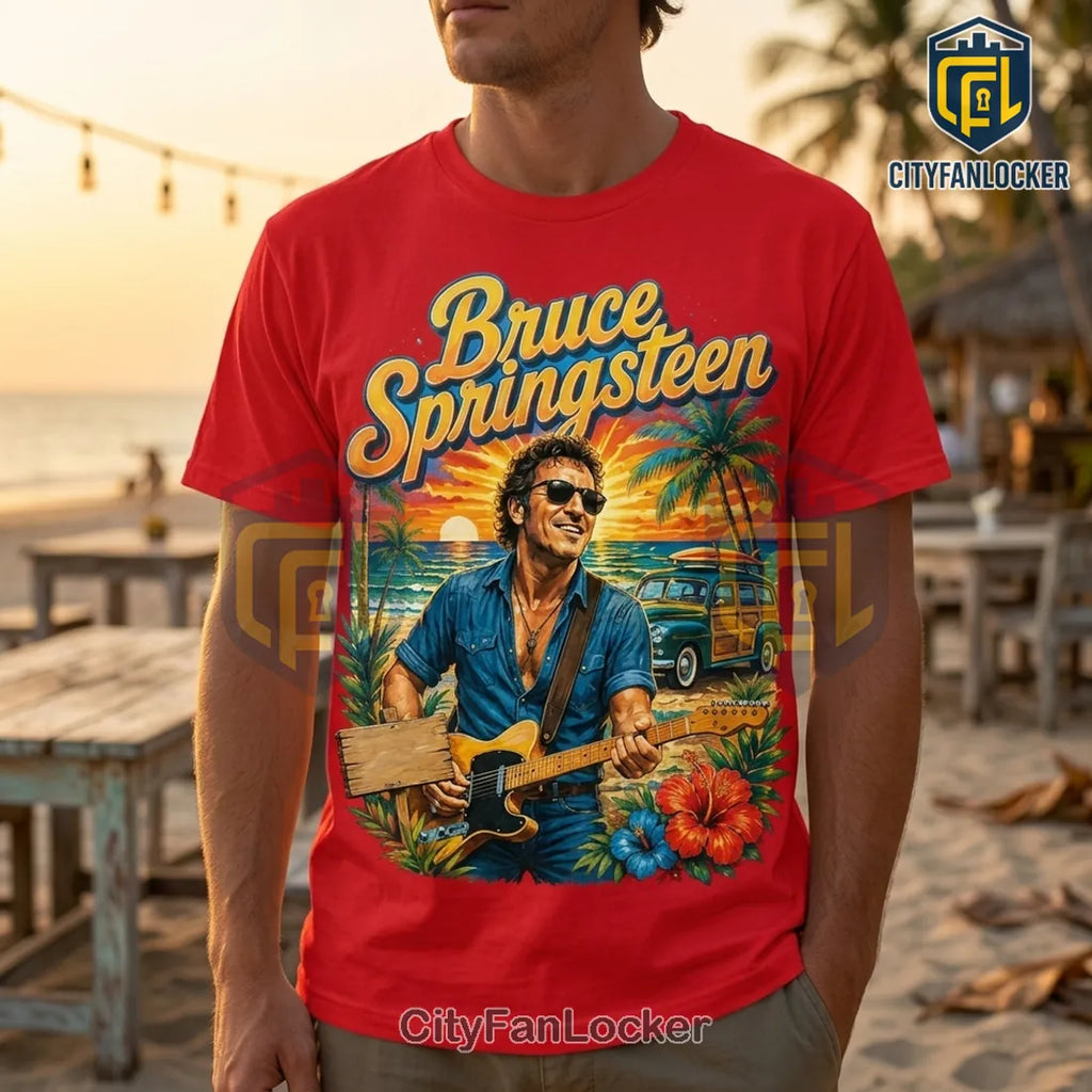 Bruce Springsteen The Beach Is My Happy Place Red T-Shirt