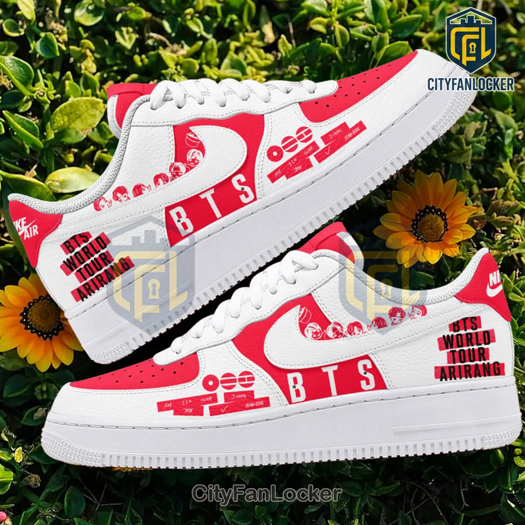 BTS World Tour Arirang Custom Red White Air Force 1 Sneakers