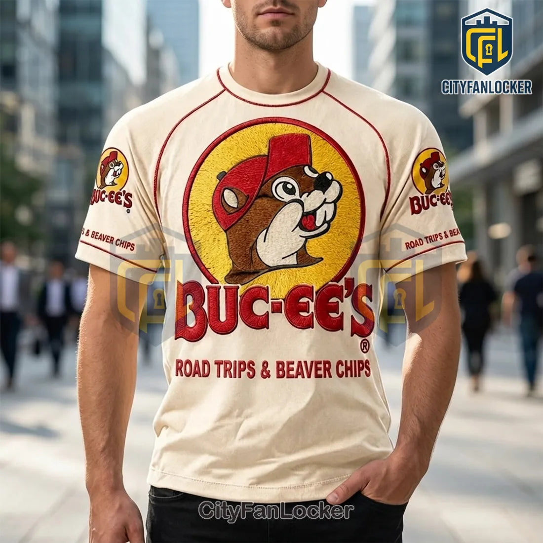 Buc-ee’s Mascot Vintage Beige Cotton Shirt