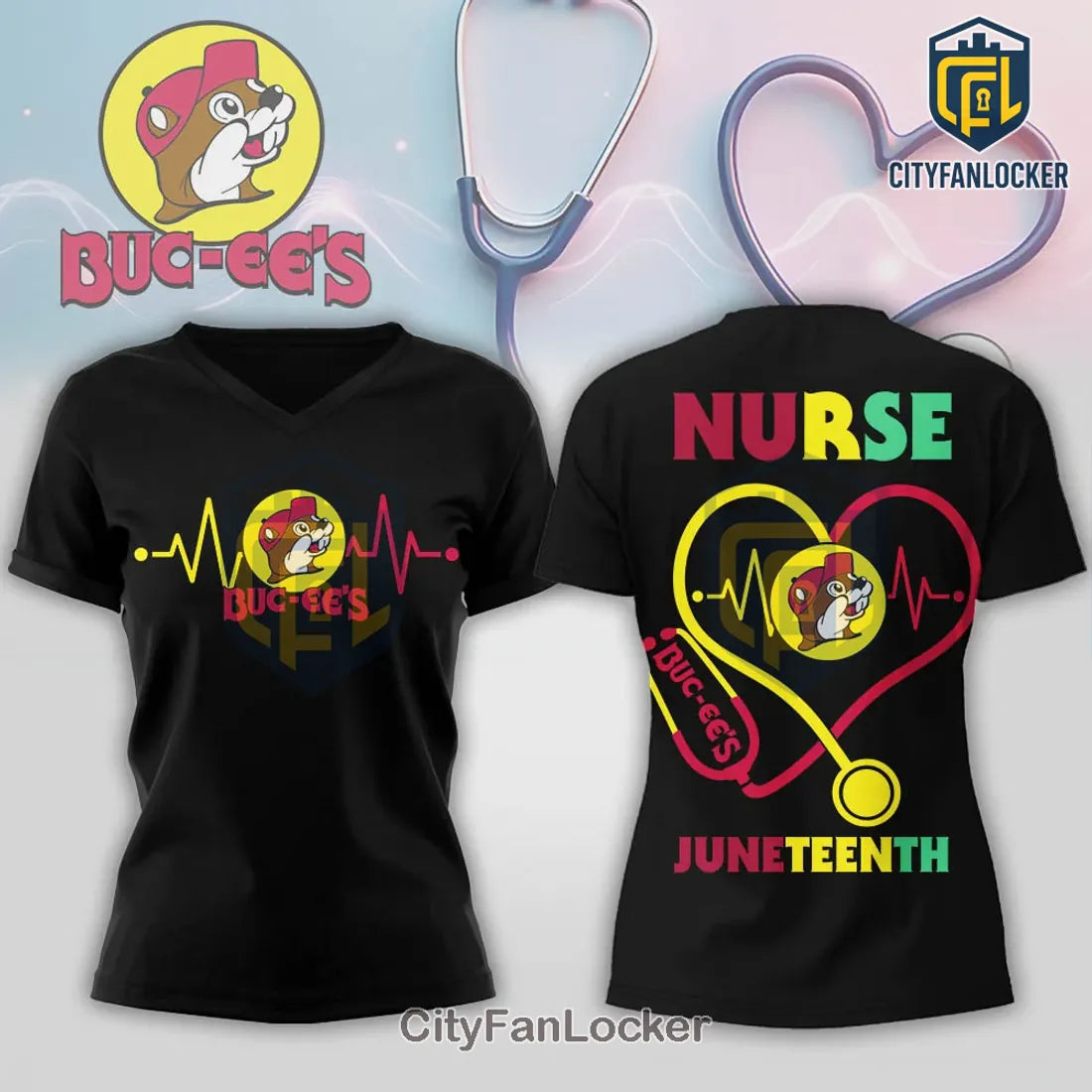 Buc-ee’s Nurse Juneteenth Heartbeat Stethoscope Shirt