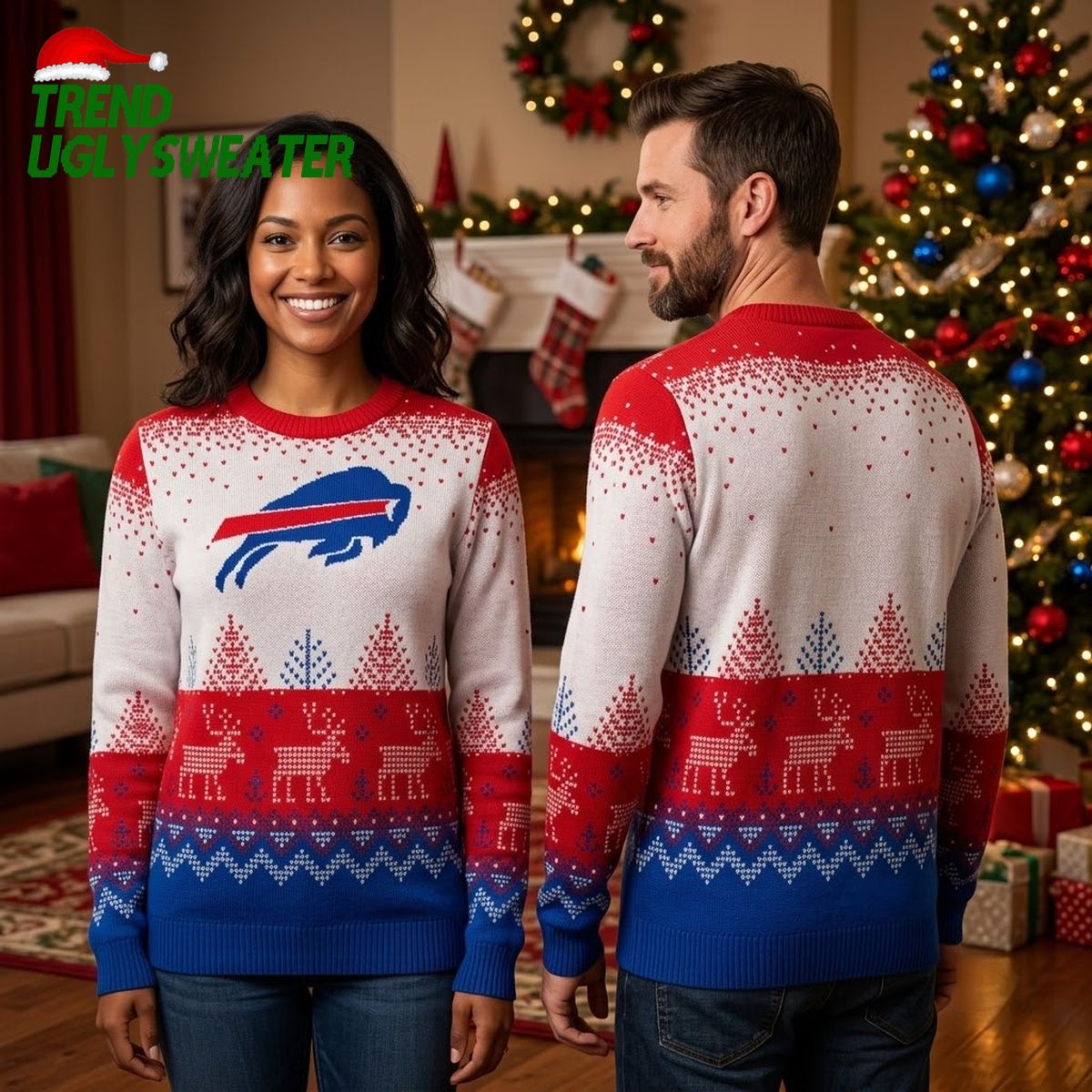 Buffalo Bills Logo Reindeer Pattern Ugly Christmas Sweater