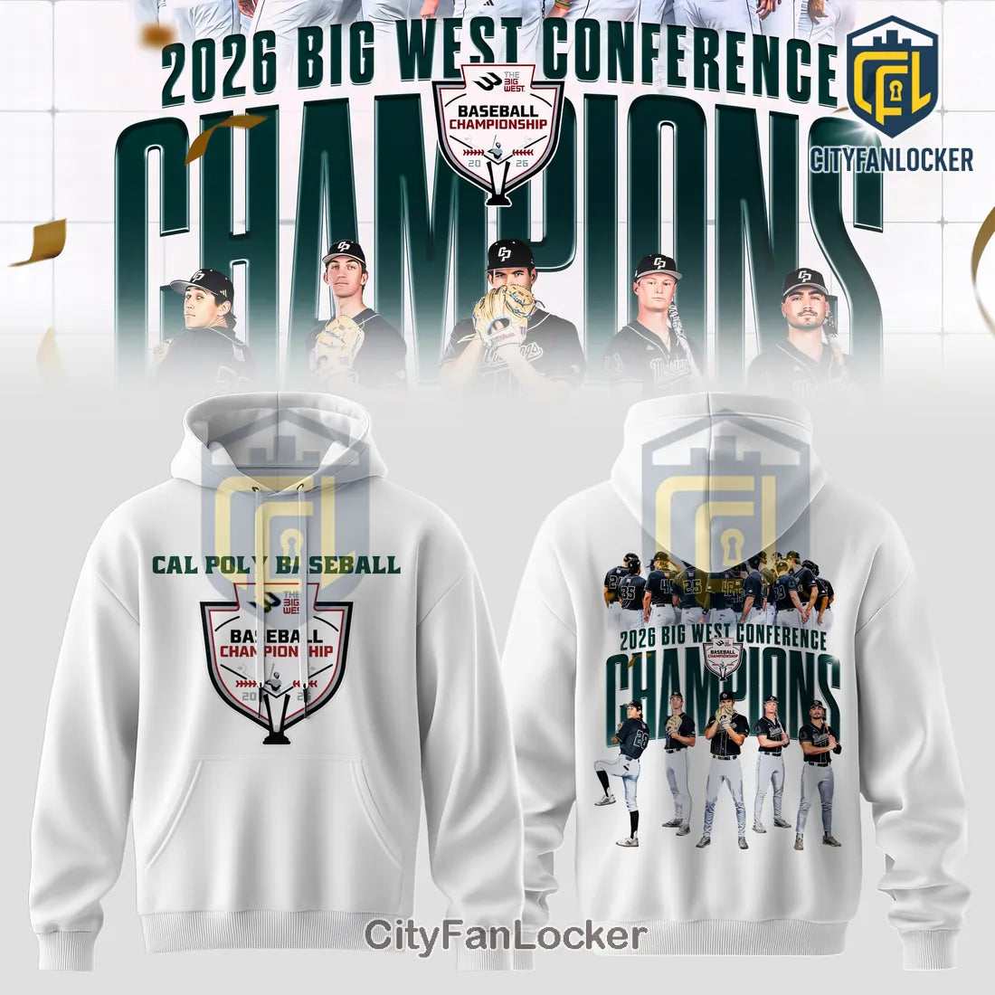 Cal Poly Mustangs 2026 Big West Conference Champions Baseball Hoodie