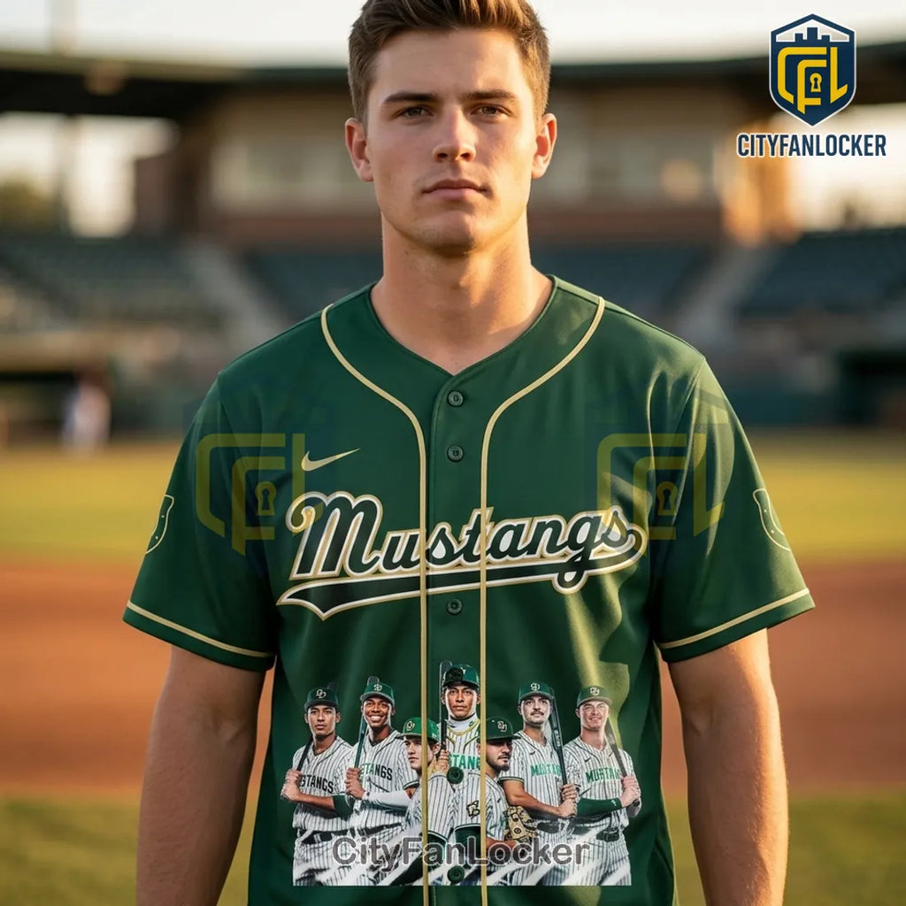 Cal Poly Mustangs 2026 Big West Conference Champions Green Baseball Jersey