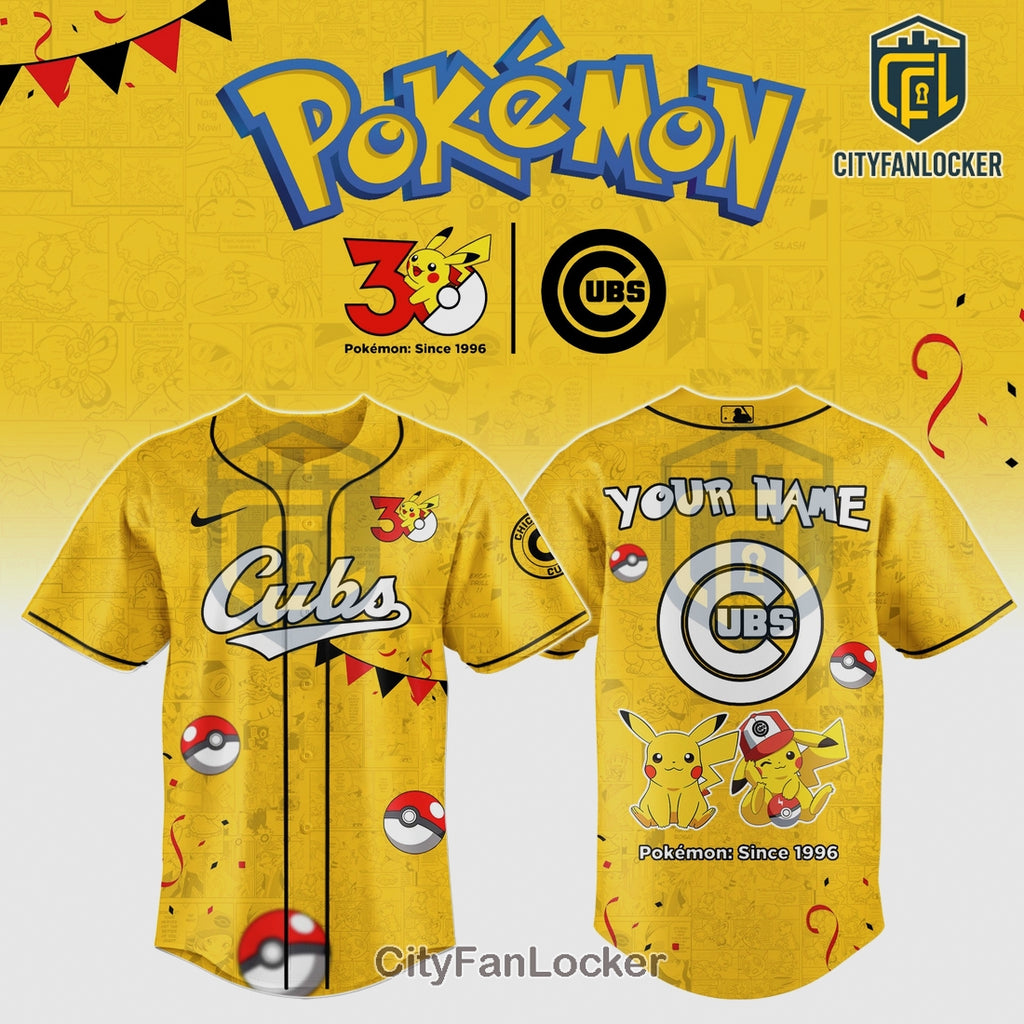 Chicago Cubs Pokemon 30th Anniversary Personalized Baseball Jersey