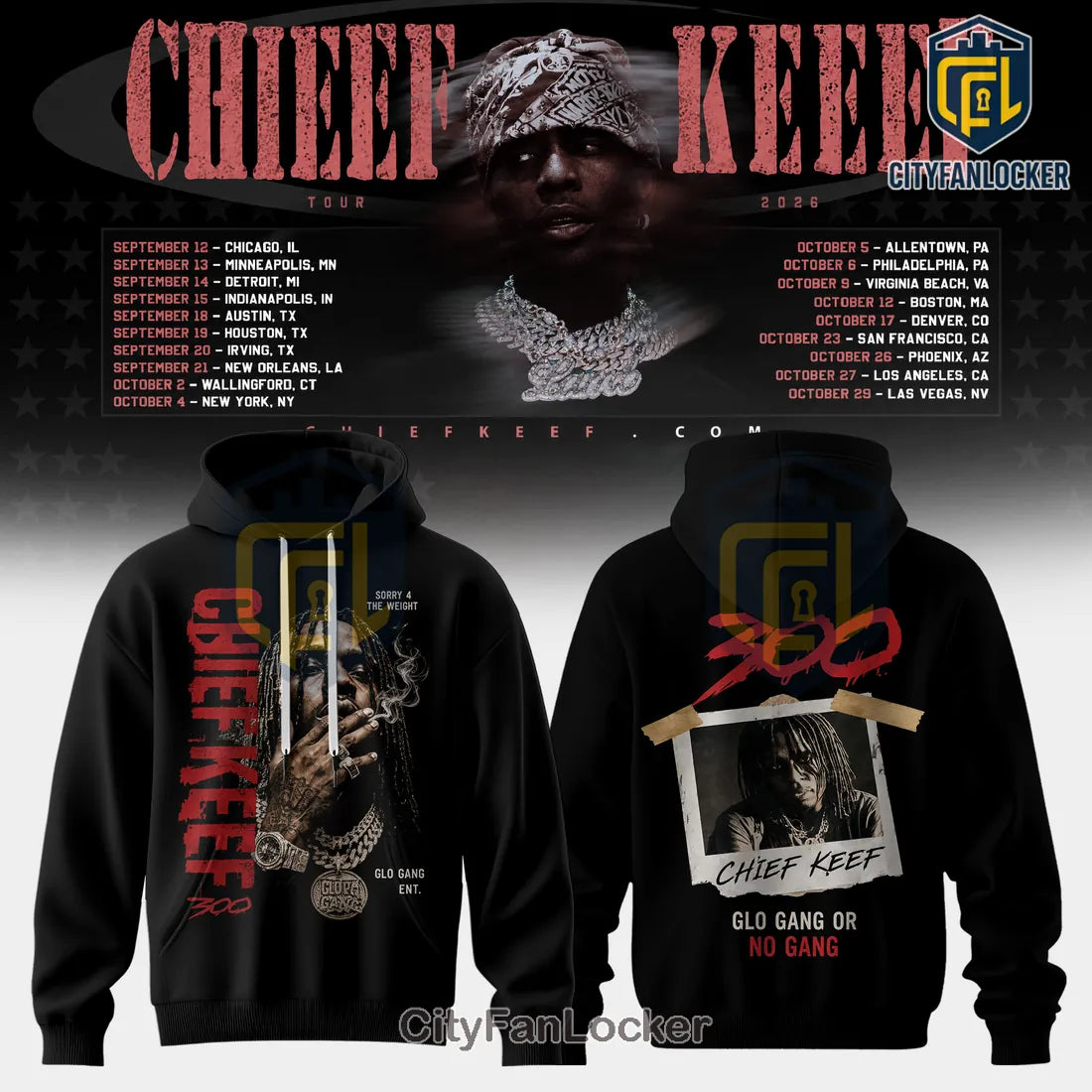 Chief Keef 2026 Tour Vintage Black Hoodie