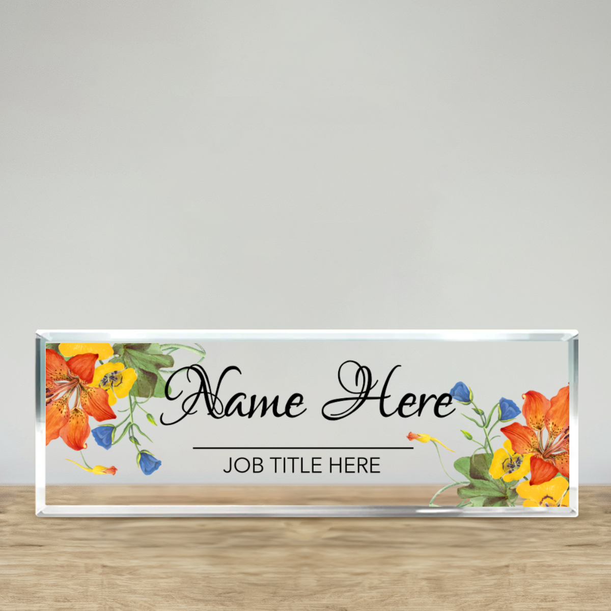 Desk Plaque, Custom Name Plate for Desk, Personalized Name Sign Acrylic Plaque, Flowers Designs On Acrylic Block, Gift for Women, Office Desk Decor