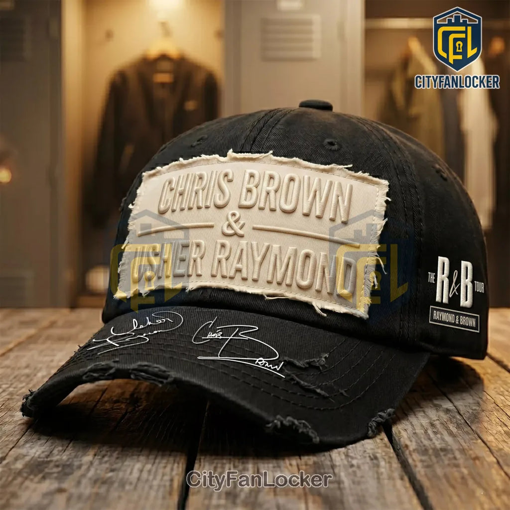 Chris Brown Usher Raymond R&B Tour Signed Distressed Baseball Cap