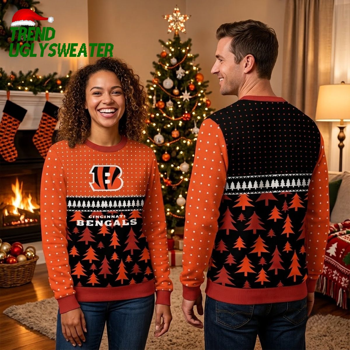 Cincinnati Bengals Christmas Trees Ugly Christmas Sweater