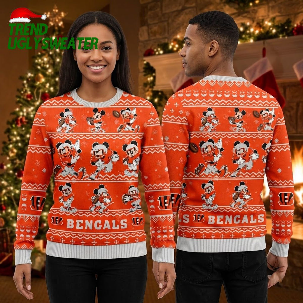 Cincinnati Bengals Mickey Mouse Game Day Ugly Christmas Sweater
