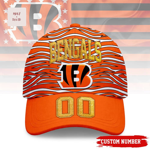 Cincinnati Bengals Personalized Custom Number Premium Tiger Stripe Baseball Cap