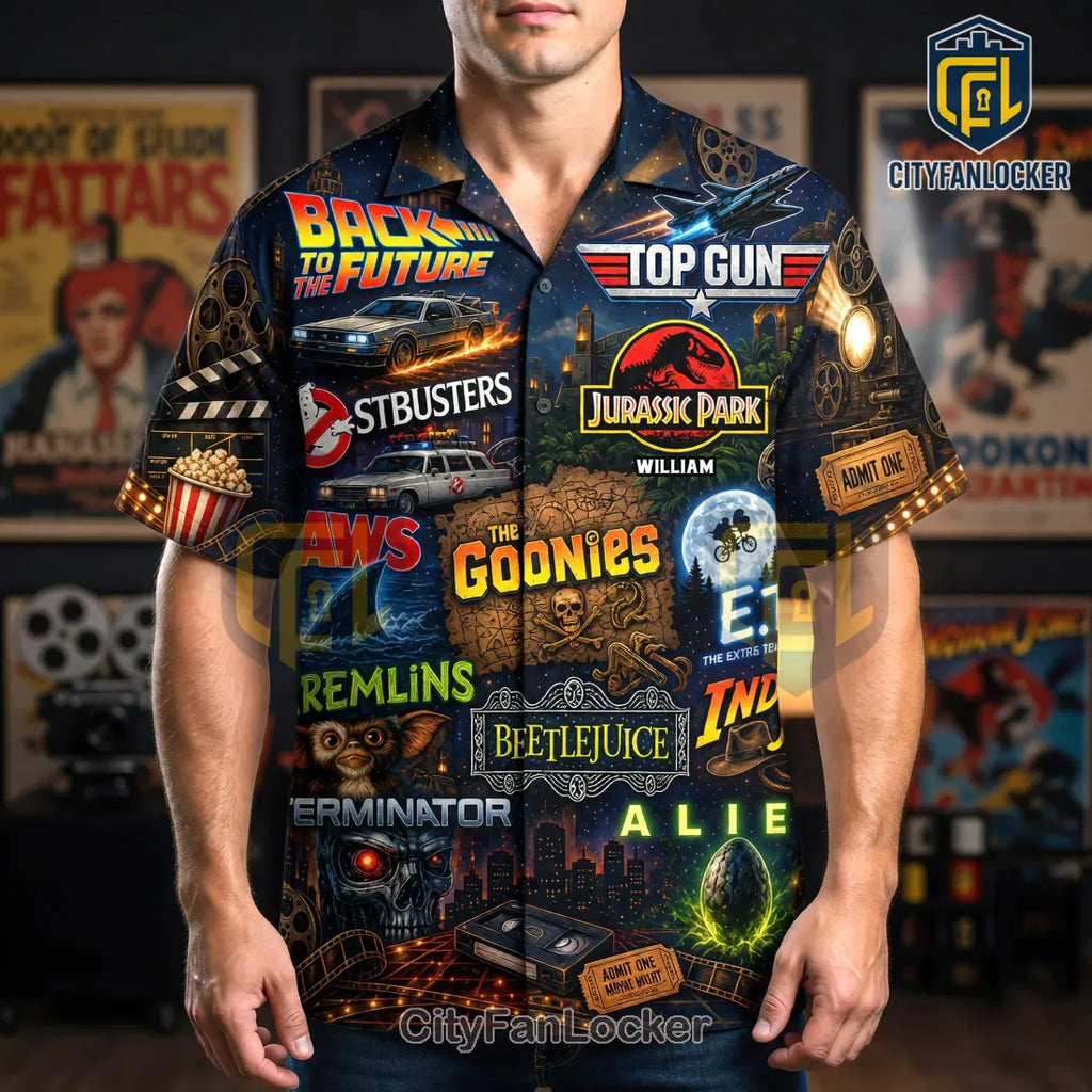 Classic 80s Cinema Collage Pattern Hawaiian Shirt