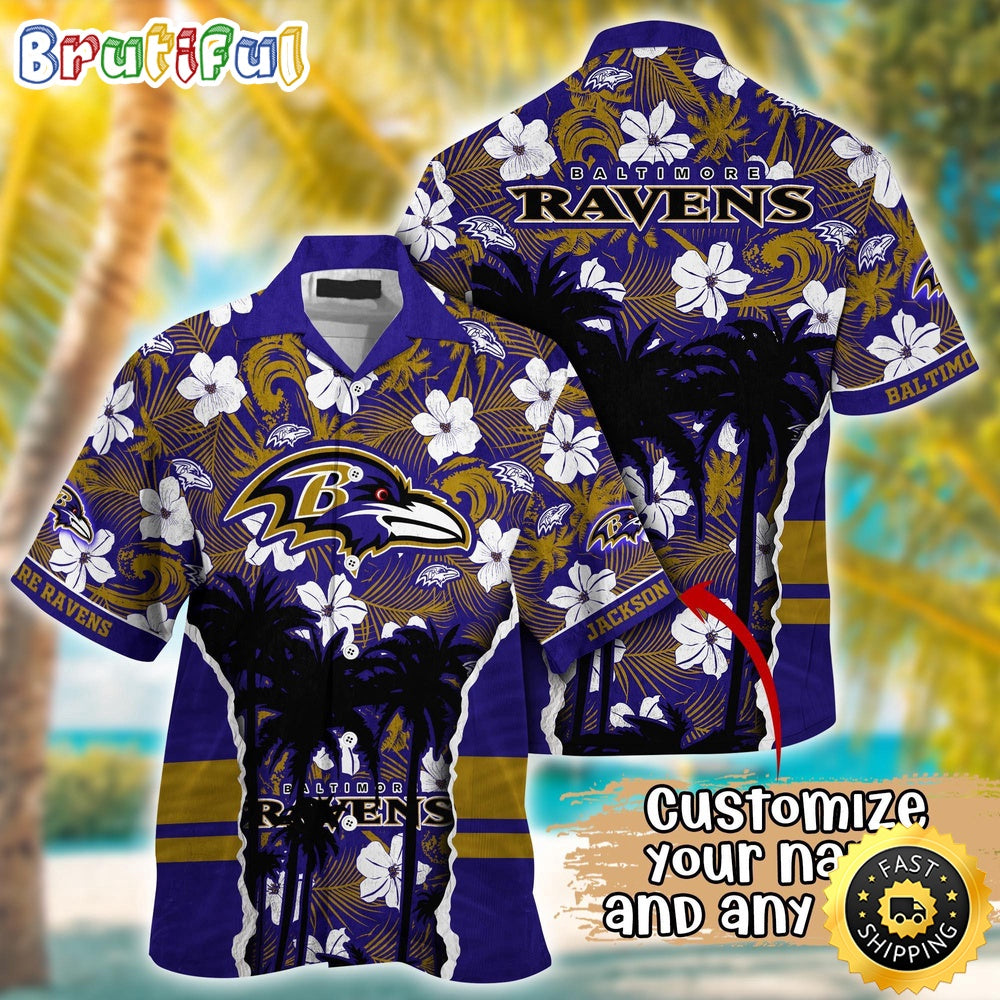 Customized NFL Baltimore Ravens Hawaii Shirt Palm Tree Aloha Shirt