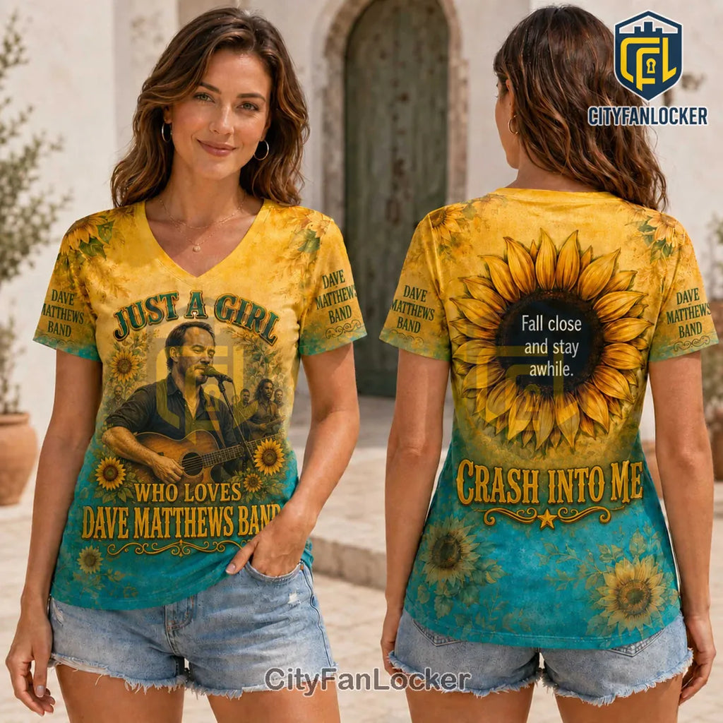 Dave Matthews Band Sunflower Tie Dye V-Neck T-Shirt