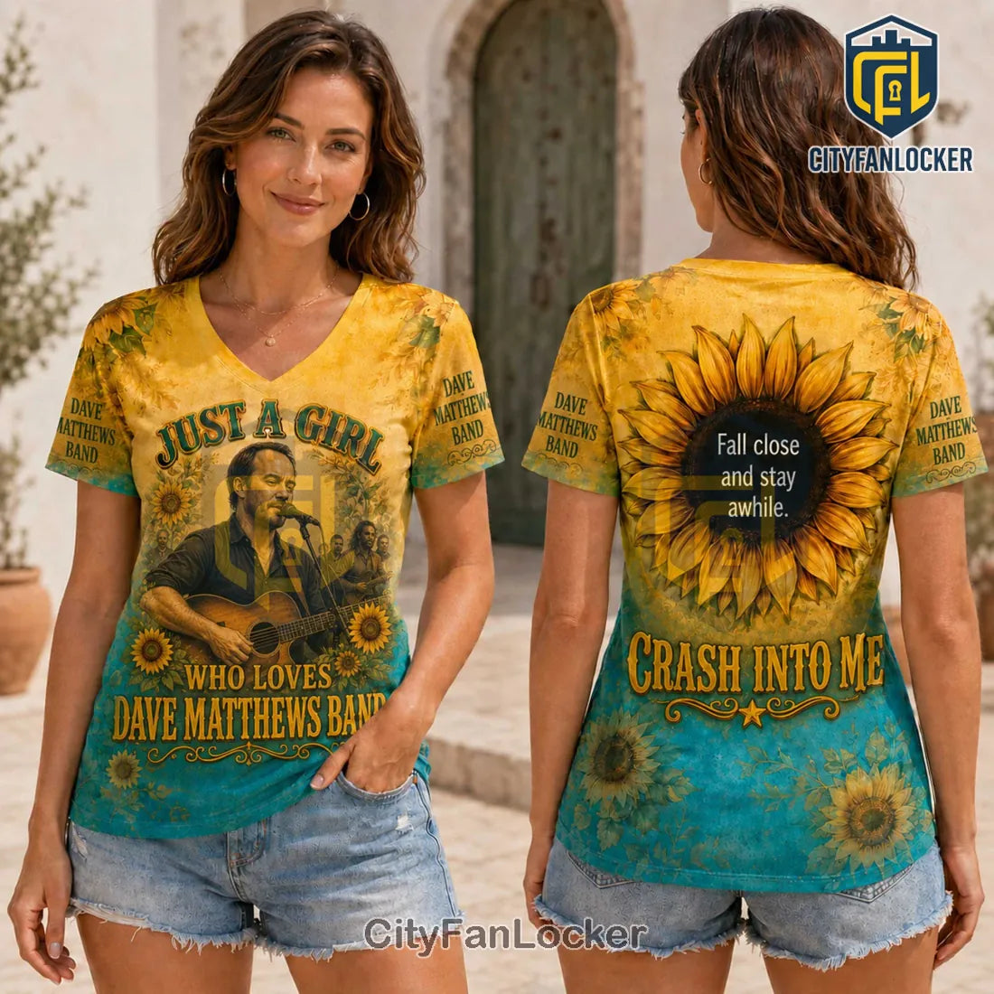 Dave Matthews Band Sunflower Tie Dye V-Neck T-Shirt