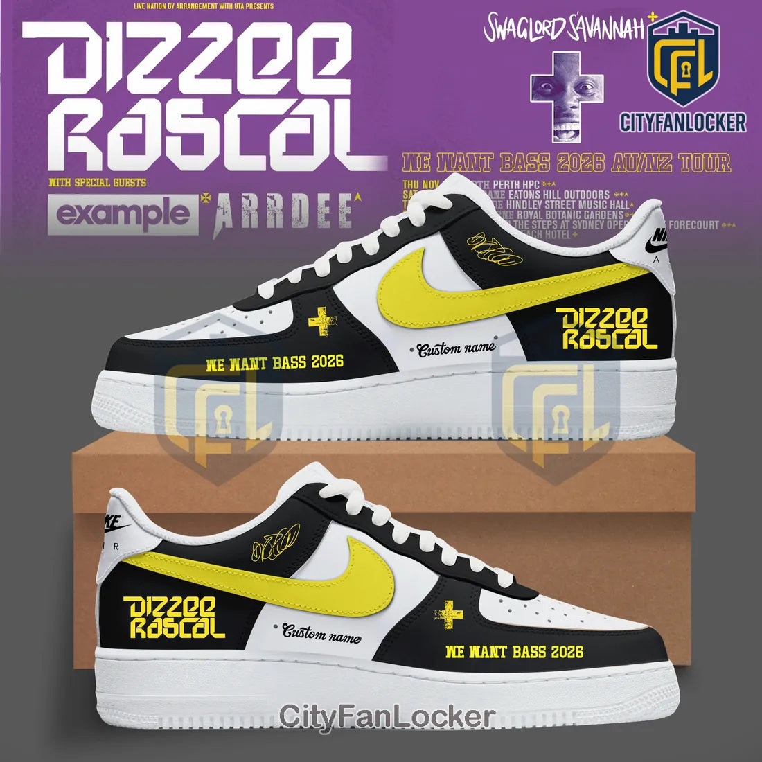 Dizzee Rascal We Want Bass 2026 Black and Yellow Air Force 1 Sneakers