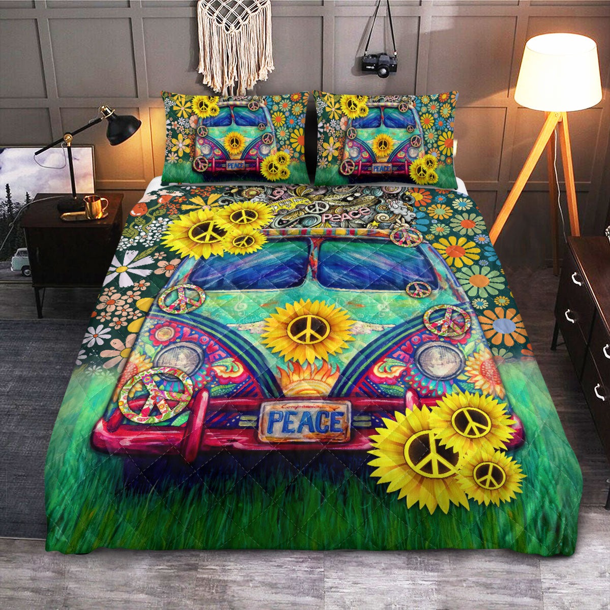 Hippie Quilt Bedding Set - Freedom Color Quilted Bedspread
