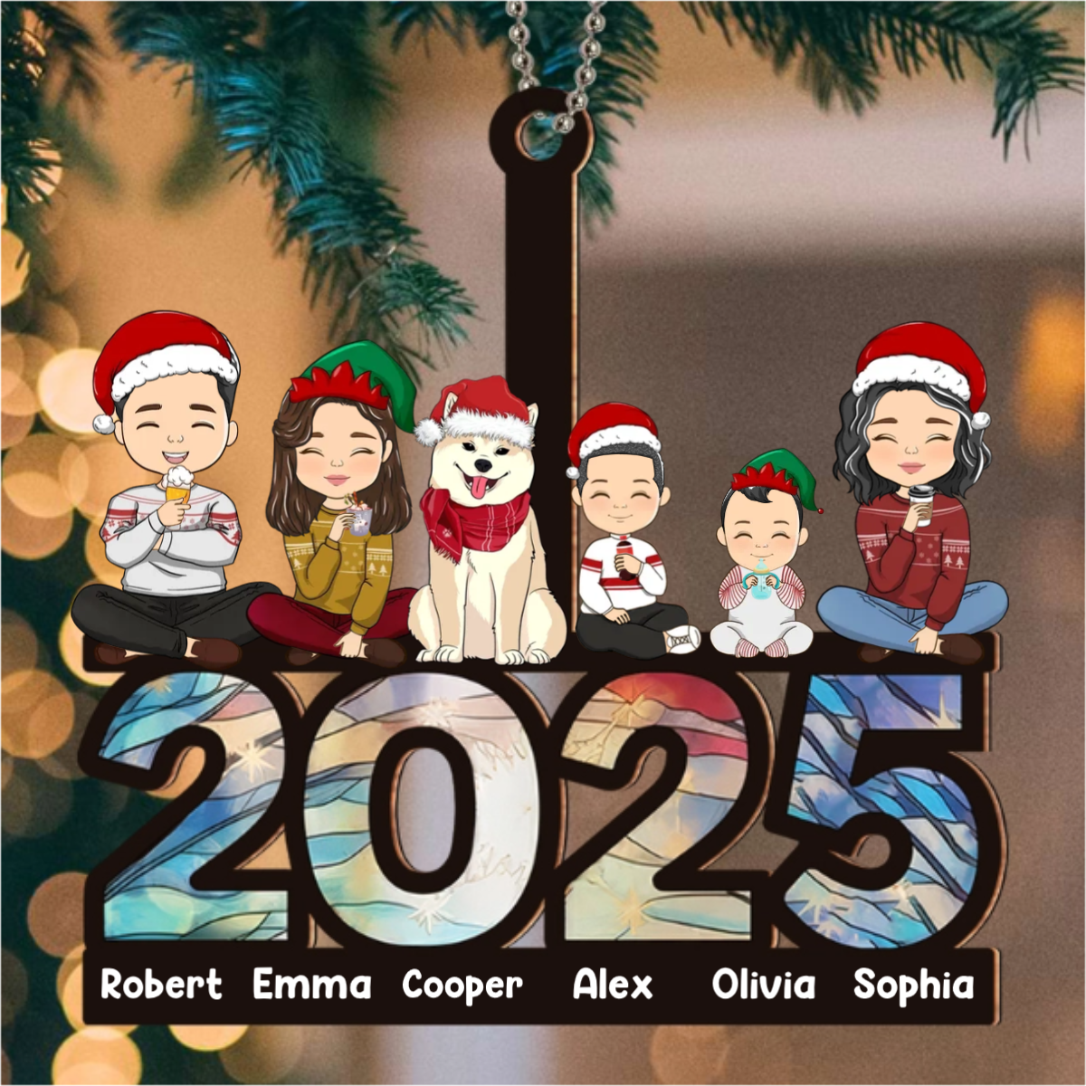 Family Sitting 2025 - Personalized Custom Suncatcher Ornament - Christmas For Family Members