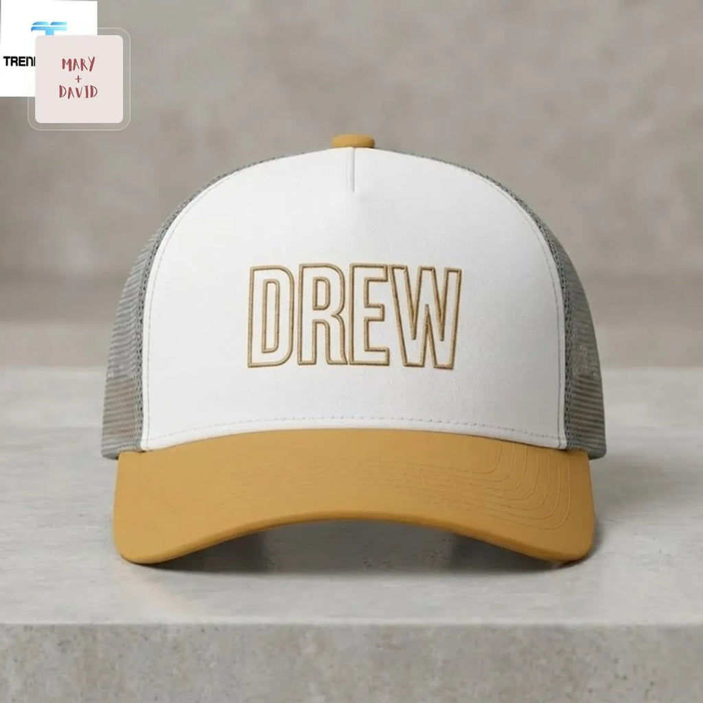 Drew House Iconic Logo White Tan Grey Mesh Baseball Cap