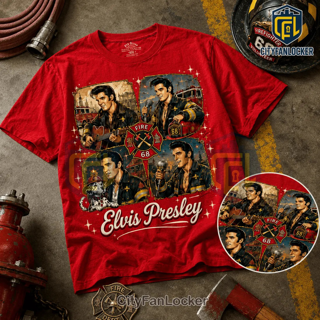 Elvis Presley Firefighter Red T-Shirt 2026