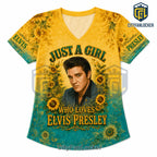 Elvis Presley Sunflower Yellow Turquoise V-Neck T-Shirt