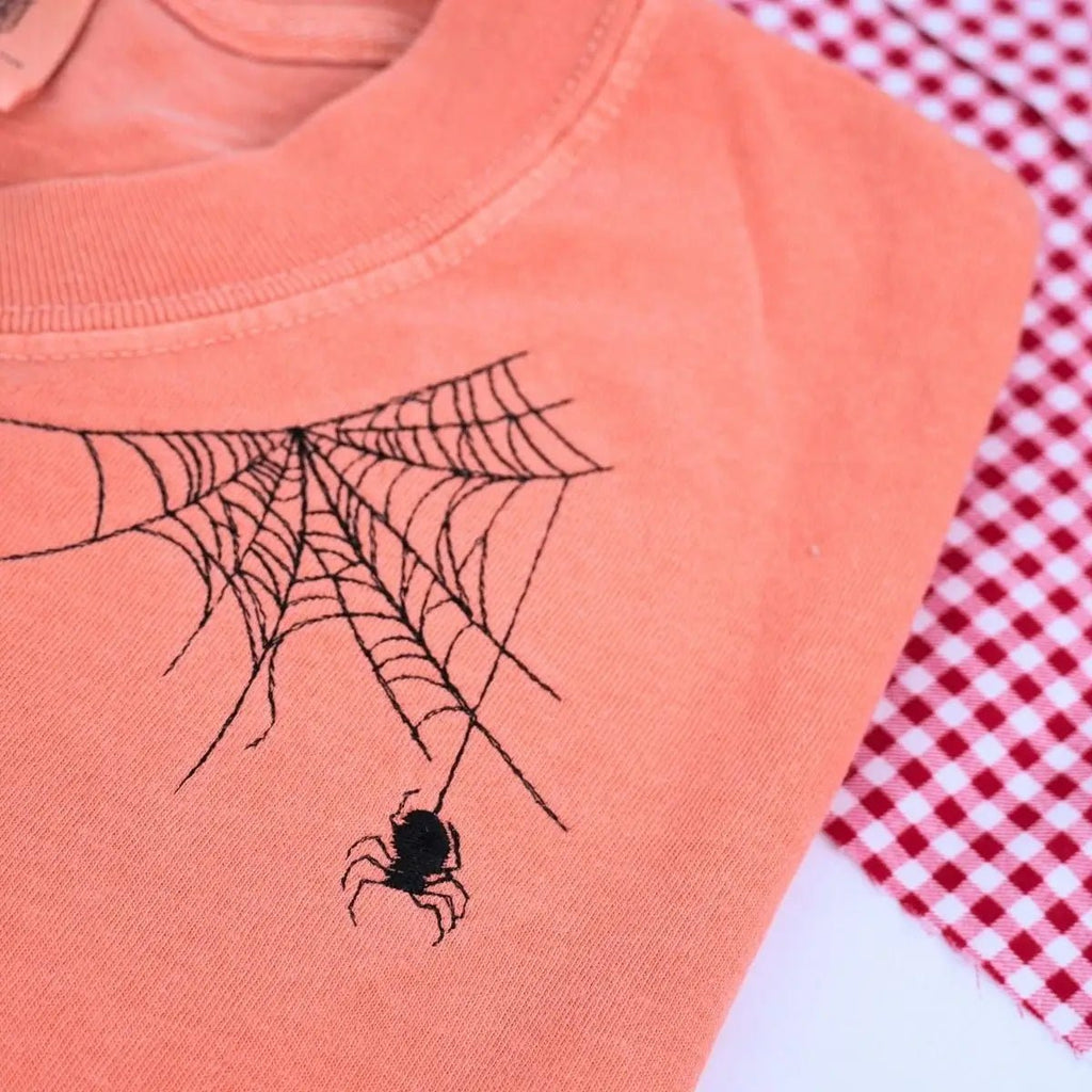 Comfort Color® Embroidered Spiderweb Halloween T-Shirt or Sweatshirt