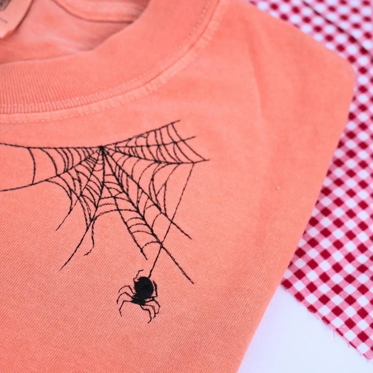 Comfort Color® Embroidered Spiderweb Halloween T-Shirt or Sweatshirt