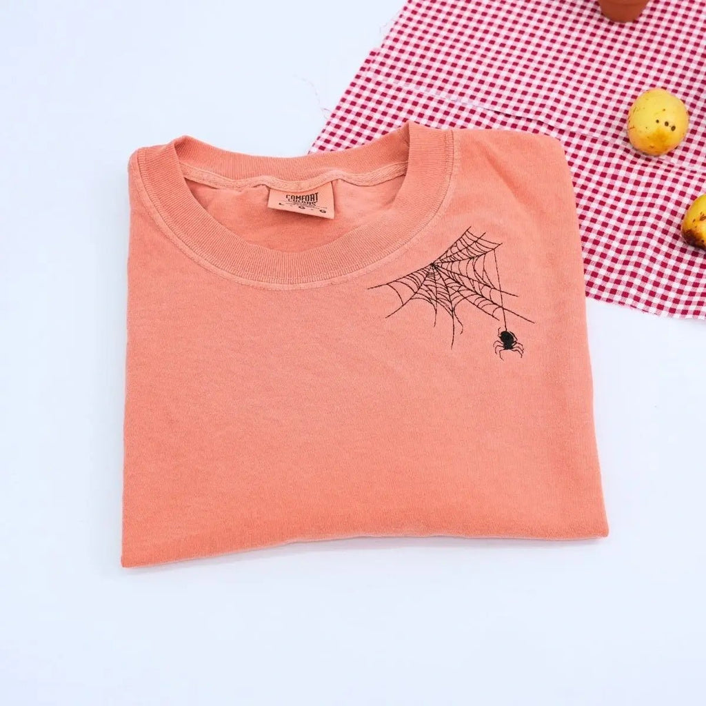 Comfort Color® Embroidered Spiderweb Halloween T-Shirt or Sweatshirt