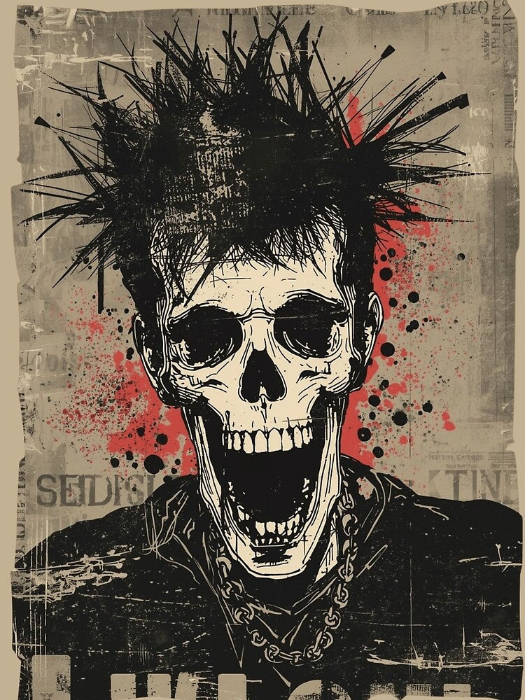 Punk Rock Mohawk Skull Zine Graphic Shirt