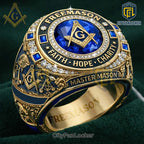 Freemason Faith Hope Charity Gold Ring