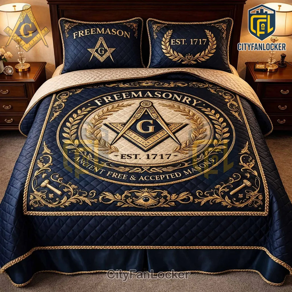 Freemason Square and Compass Quilt 3-Piece Bedding Set