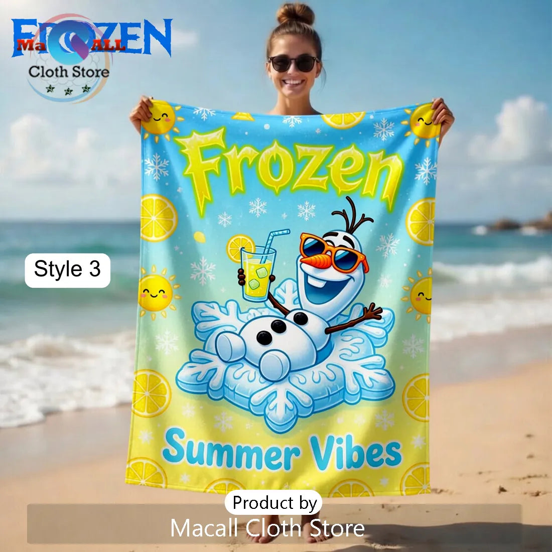 Frozen Anna Elsa Olaf Summer Vibes Premium Kids Beach Towel
