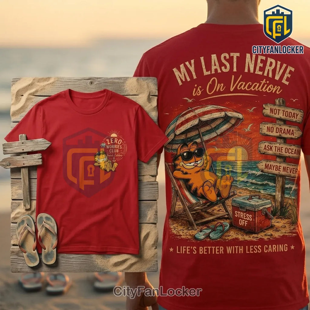 Garfield Zero Worries Club Beach Edition Red Shirt