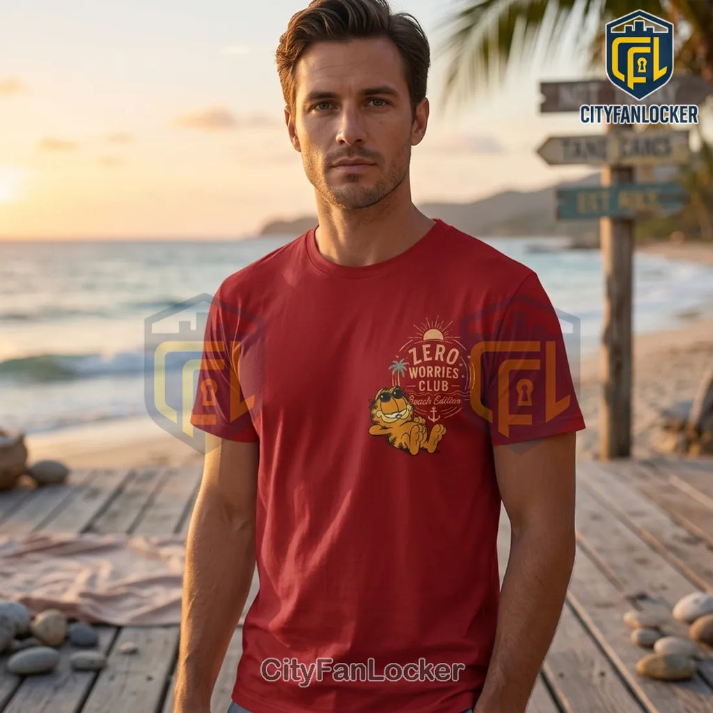 Garfield Zero Worries Club Beach Edition Red Shirt