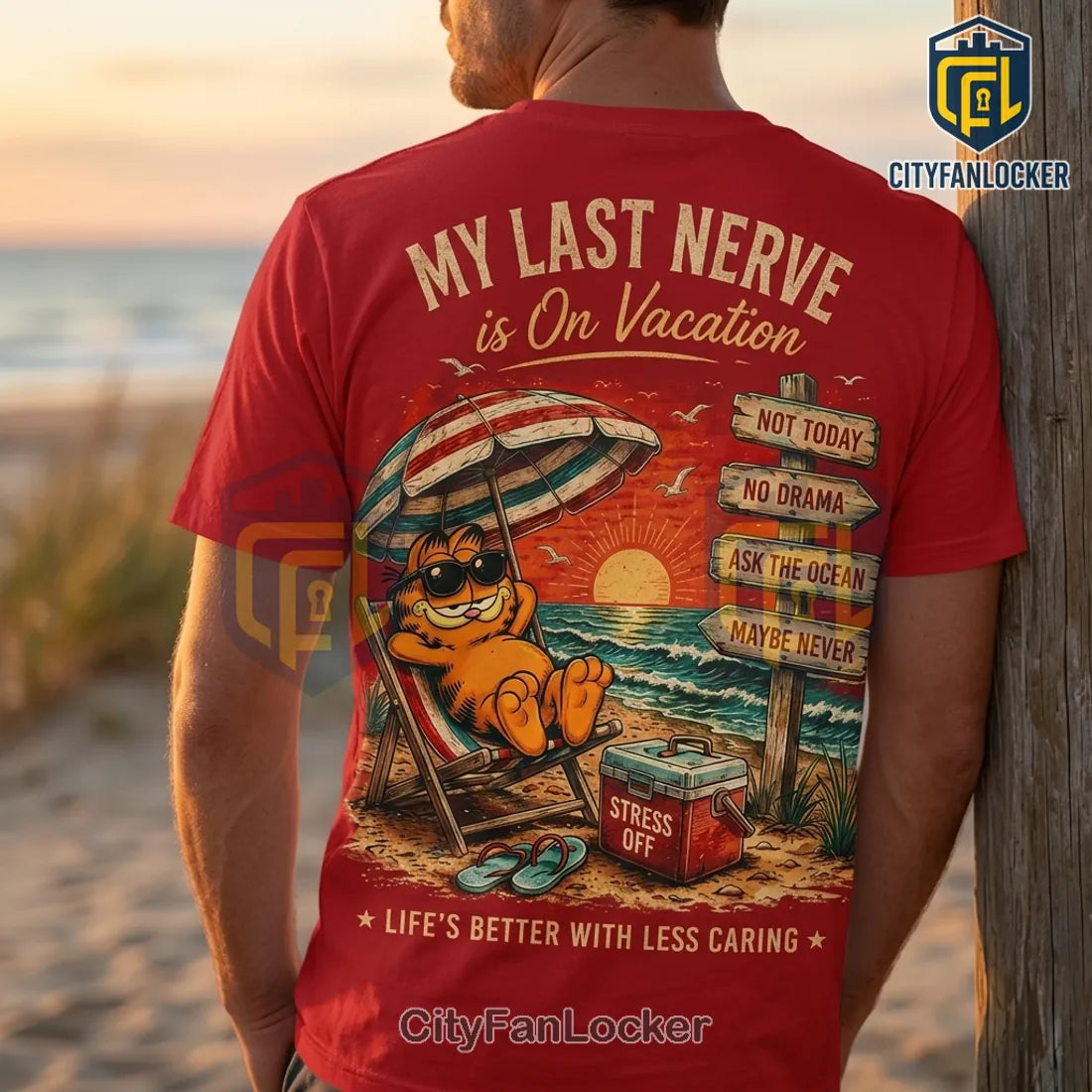 Garfield Zero Worries Club Beach Edition Red Shirt