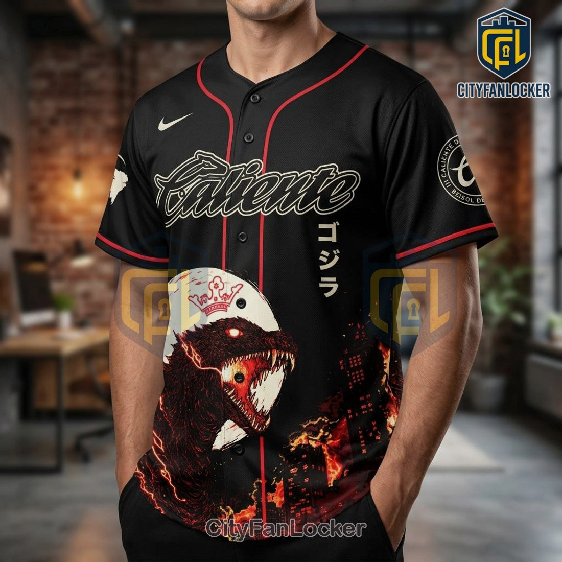 Godzilla Caliente Black Baseball Jersey - Limited Edition MLB Theme Jersey