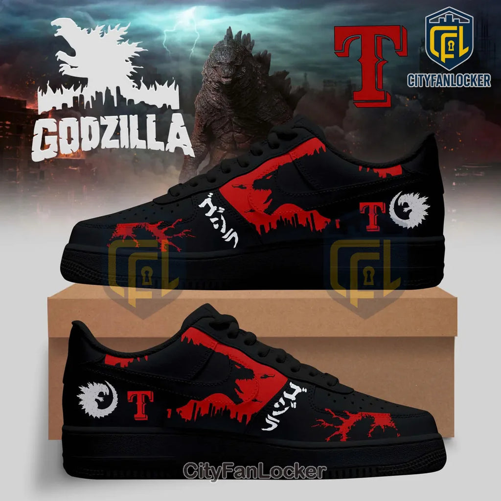 Godzilla x Texas Rangers Black Red Air Force 1 Sneakers