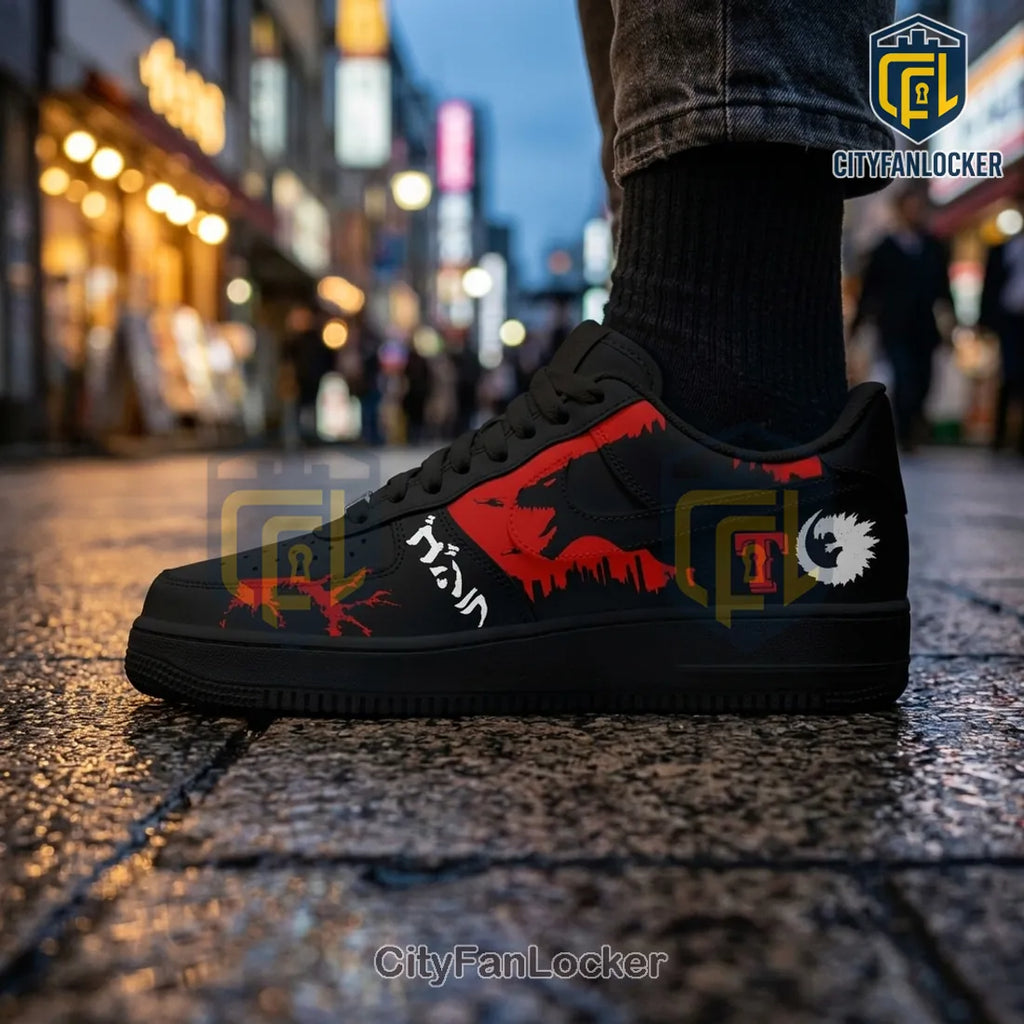 Godzilla x Texas Rangers Black Red Air Force 1 Sneakers