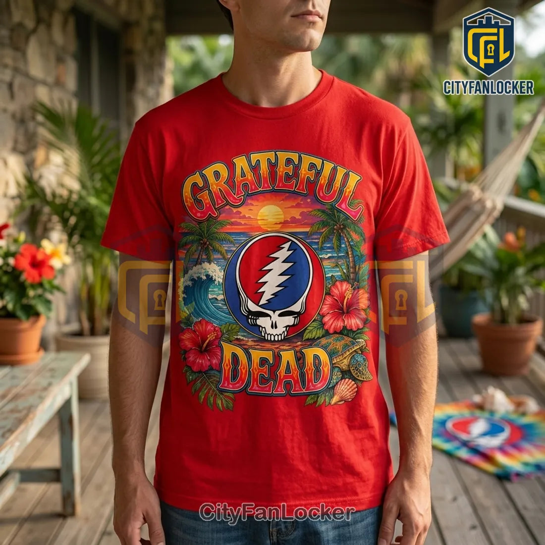 Grateful Dead Red Beach Tie Dye T-Shirt