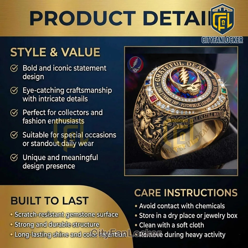 Grateful Dead Steal Your Face Gold Plated Ring