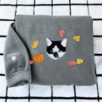Custom Comfort Colors® Halloween Cat Portrait Sweatshirt - Embroidered Pet Photo with Fall Theme Sweater