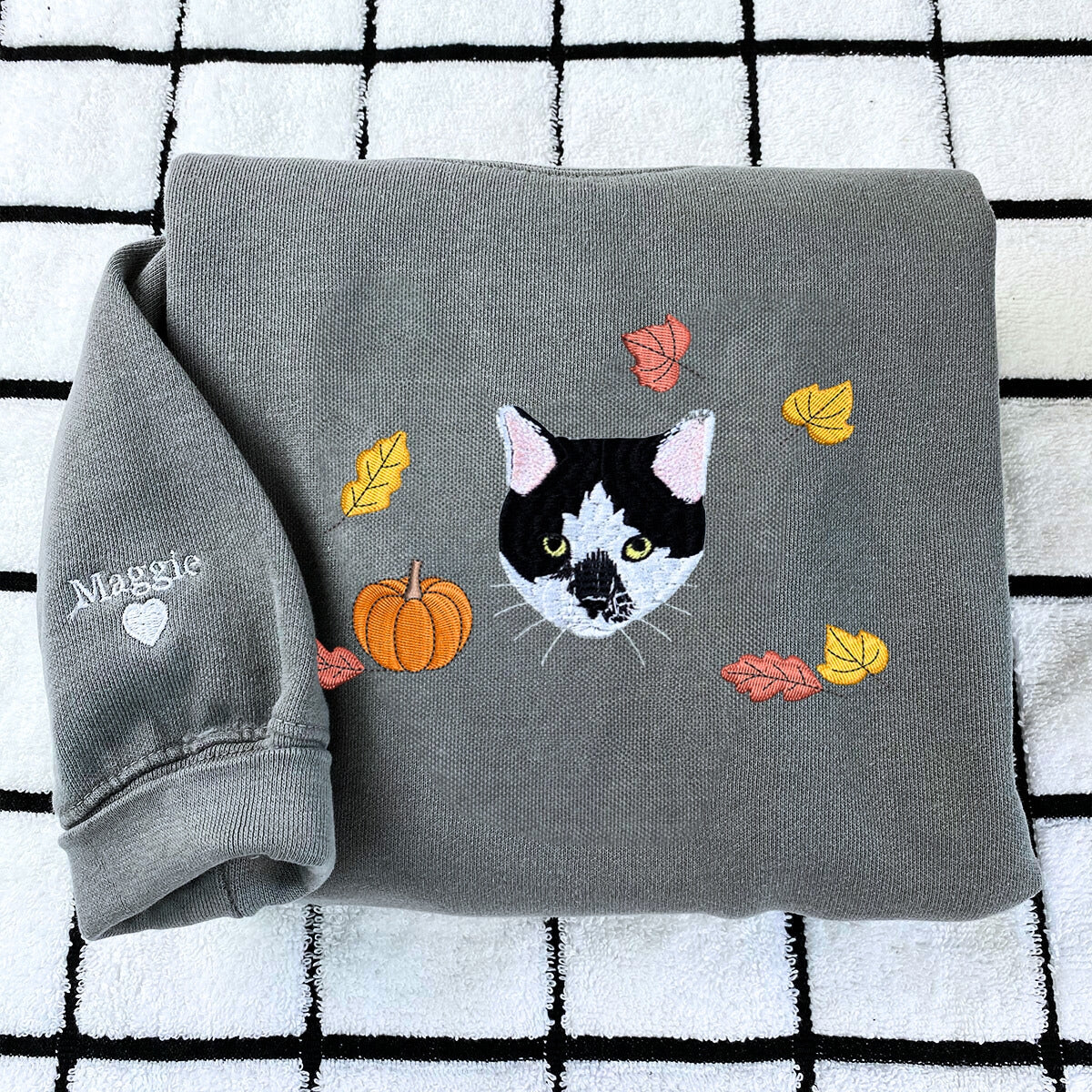 Custom Comfort Colors® Halloween Cat Portrait Sweatshirt - Embroidered Pet Photo with Fall Theme Sweater
