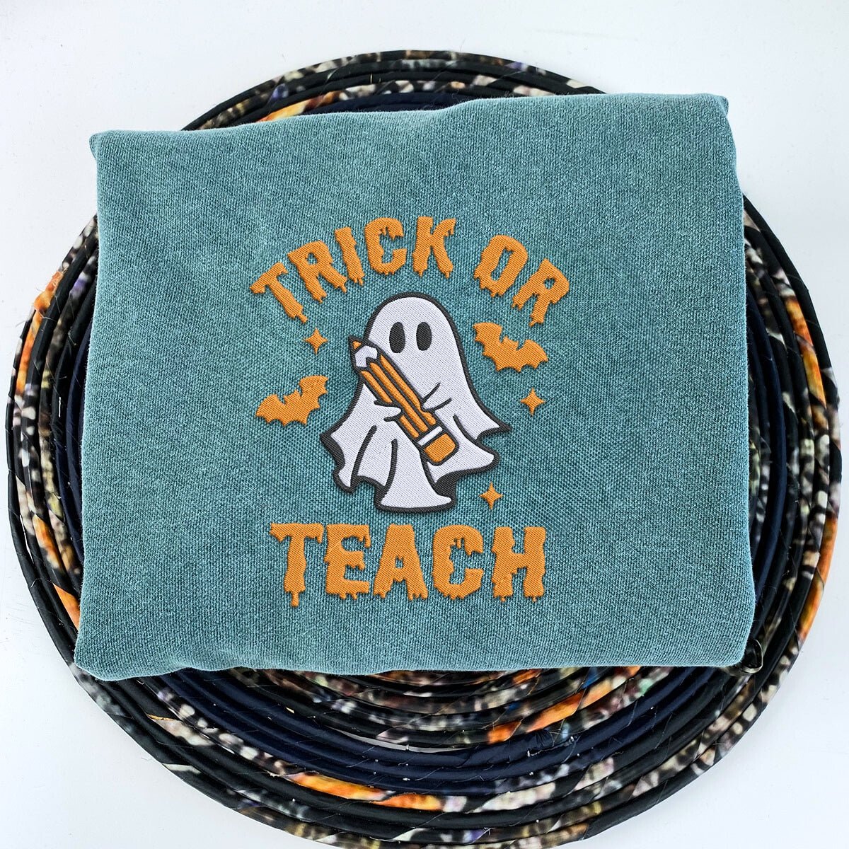 Comfort Color® Embroidered Trick or Teach Halloween T-Shirt or Sweatshirt