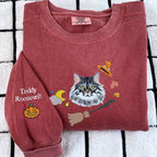 Custom Comfort Colors® Halloween Cat Portrait Sweatshirt - Embroidered Pet Photo with Fall Theme Sweater